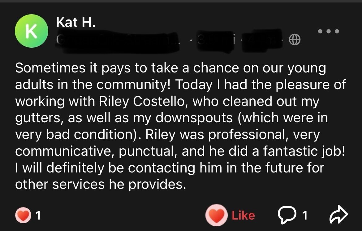 Five-star customer review of Riley Costello Hauling