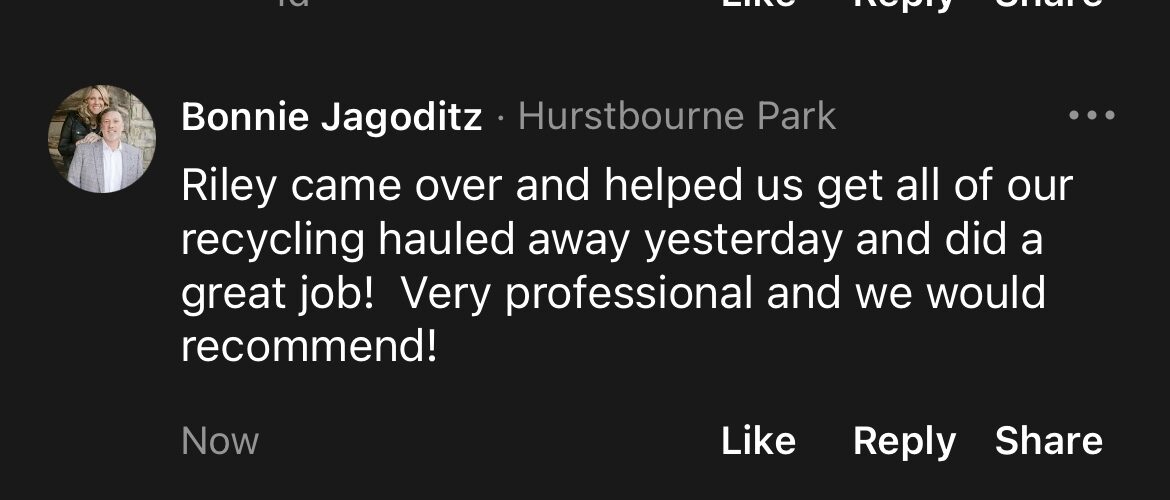 Five-star customer review of Riley Costello Hauling