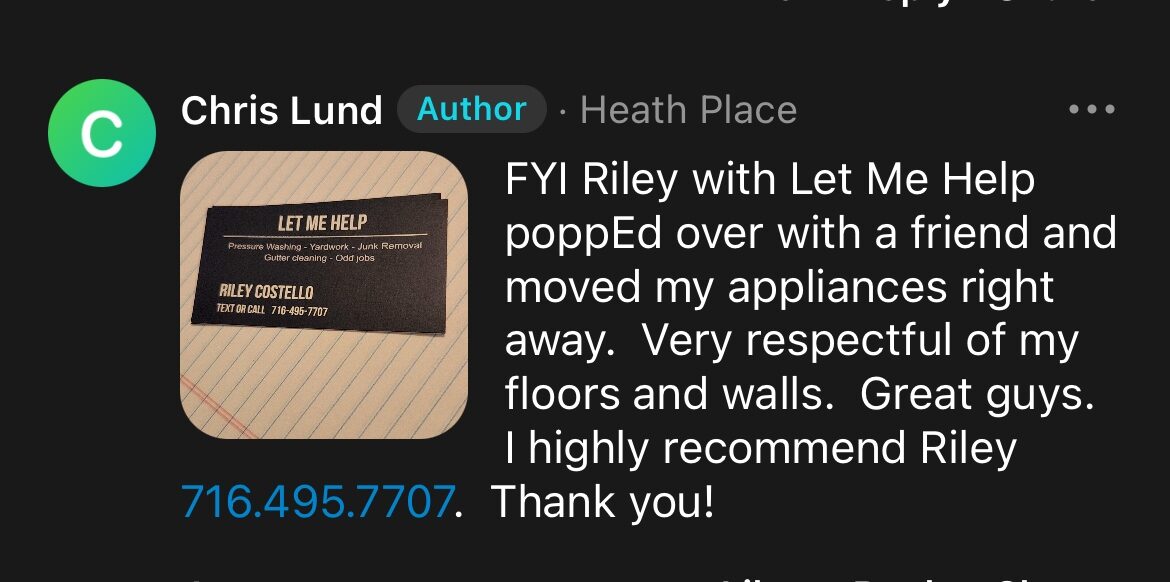 Five-star customer review of Riley Costello Hauling