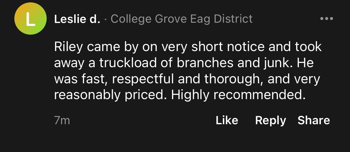 Five-star customer review of Riley Costello Hauling