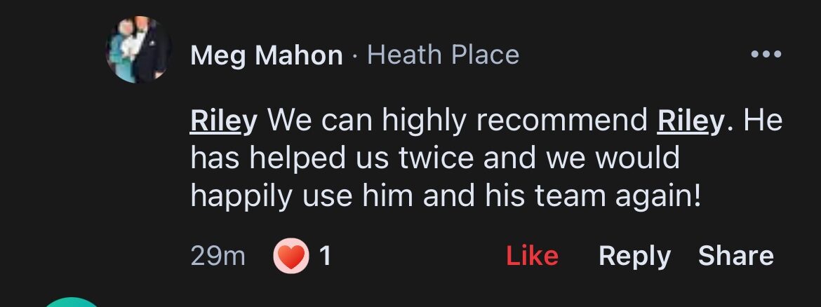 Five-star customer review of Riley Costello Hauling